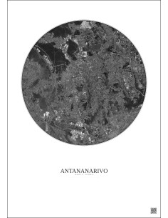 Affiche Antananarivo – Poster vue satellite 6km N&B | Gravura – Fond clair