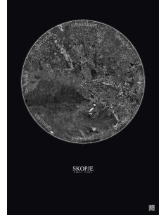 Affiche Skopje – Poster vue satellite 10km N&B | Gravura – Fond foncé