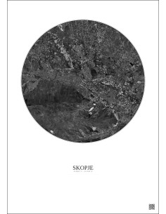 Skopje Satellite View Poster 10km B&W | Gravura – Light background