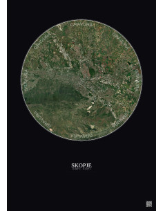 Affiche Skopje – Poster vue satellite 10km Couleur | Gravura – Fond foncé