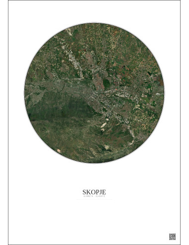 Skopje Satellite View Poster 10km Color | Gravura – Light background