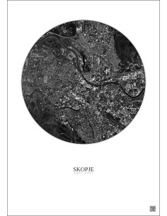Affiche Skopje – Poster vue satellite 2.5km N&B | Gravura – Fond clair