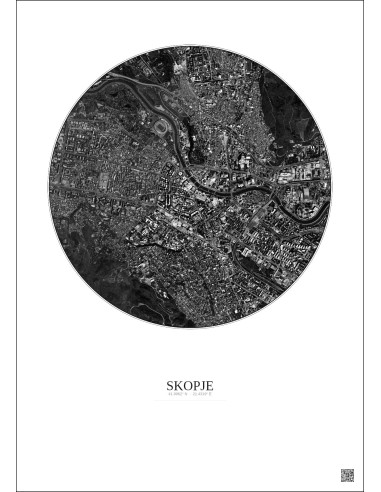 Skopje Satellite View Poster 2.5km B&W | Gravura – Light background