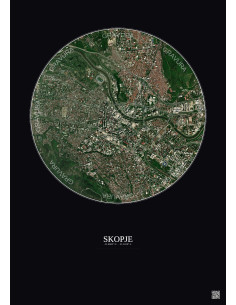 Affiche Skopje – Poster vue satellite 2.5km Couleur | Gravura – Fond foncé