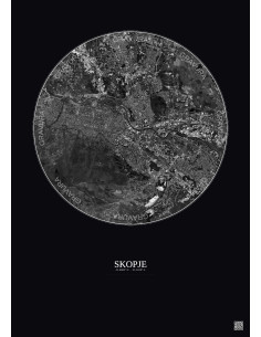Affiche Skopje – Poster vue satellite 6km N&B | Gravura – Fond foncé