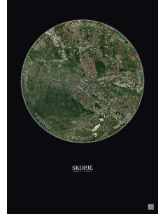 Affiche Skopje – Poster vue satellite 6km Couleur | Gravura – Fond foncé