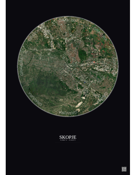 Affiche Skopje – Poster vue satellite 6km Couleur | Gravura – Fond foncé