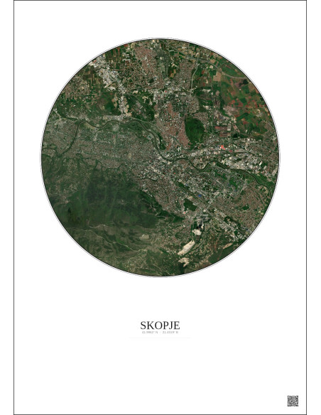 Skopje Satellite View Poster 6km Color | Gravura – Light background