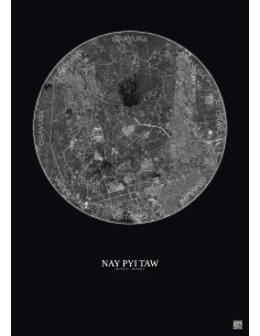 Affiche Nay Pyi Taw – Poster vue satellite 10km N&B | Gravura – Fond foncé