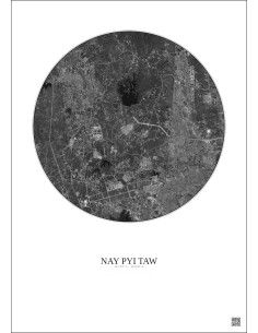 Affiche Nay Pyi Taw – Poster vue satellite 10km N&B | Gravura – Fond clair