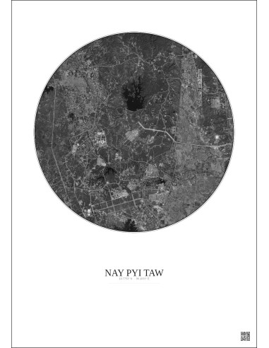 Affiche Nay Pyi Taw – Poster vue satellite 10km N&B | Gravura – Fond clair