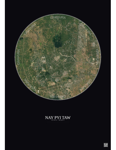 Affiche Nay Pyi Taw – Poster vue satellite 10km Couleur | Gravura – Fond foncé