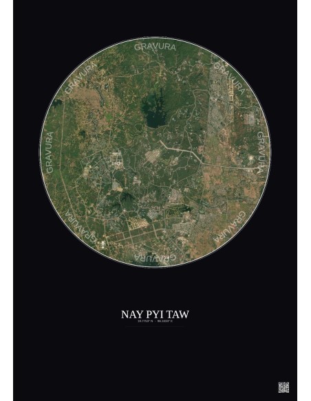 Affiche Nay Pyi Taw – Poster vue satellite 10km Couleur | Gravura – Fond foncé