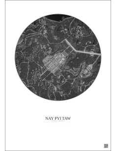 Affiche Nay Pyi Taw – Poster vue satellite 2.5km N&B | Gravura – Fond clair
