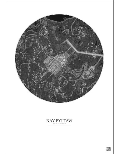 Nay Pyi Taw Satellite View Poster 2.5km B&W | Gravura – Light background