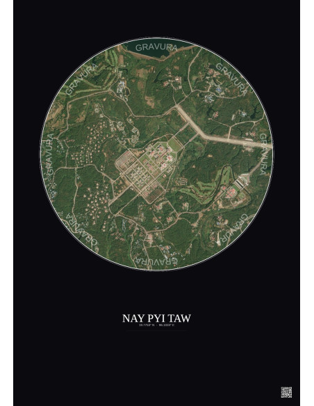 Affiche Nay Pyi Taw – Poster vue satellite 2.5km Couleur | Gravura – Fond foncé
