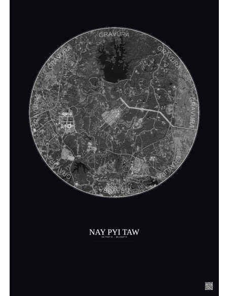 Affiche Nay Pyi Taw – Poster vue satellite 6km N&B | Gravura – Fond foncé
