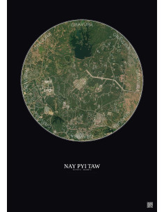 Affiche Nay Pyi Taw – Poster vue satellite 6km Couleur | Gravura – Fond foncé