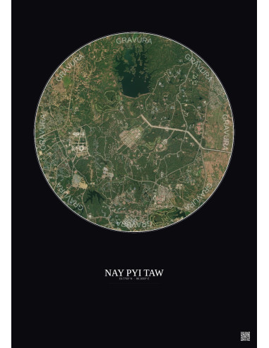 Affiche Nay Pyi Taw – Poster vue satellite 6km Couleur | Gravura – Fond foncé