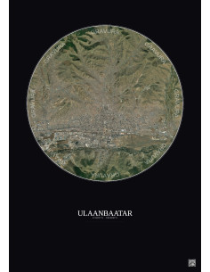 Affiche Ulaanbaatar – Poster vue satellite 10km Couleur | Gravura – Fond foncé