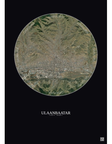 Affiche Ulaanbaatar – Poster vue satellite 10km Couleur | Gravura – Fond foncé