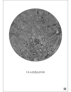 Affiche Ulaanbaatar – Poster vue satellite 2.5km N&B | Gravura – Fond clair