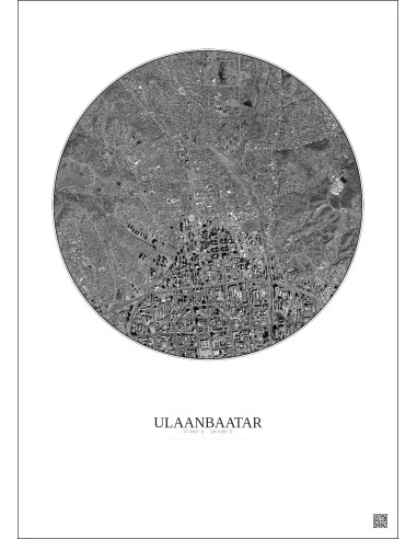 Ulaanbaatar Satellite View Poster 2.5km B&W | Gravura – Light background