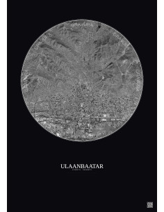 Affiche Ulaanbaatar – Poster vue satellite 6km N&B | Gravura – Fond foncé