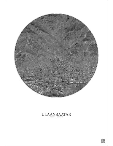 Ulaanbaatar Satellite View Poster 6km B&W | Gravura – Light background