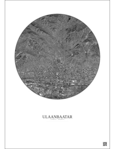 Ulaanbaatar Satellite View Poster 6km B&W | Gravura – Light background
