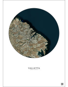 Affiche Valletta – Poster vue satellite 10km Couleur | Gravura – Fond clair