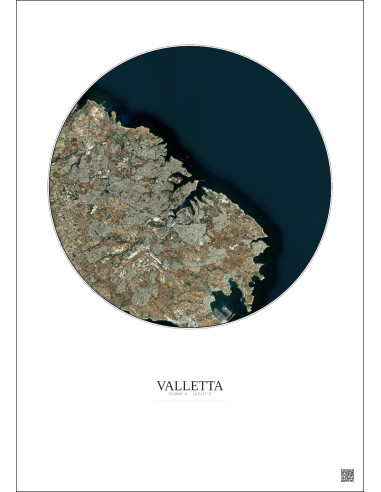 Valletta Satellite View Poster 10km Color | Gravura – Light background