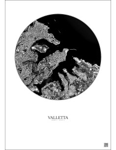 Affiche Valletta – Poster vue satellite 2.5km N&B | Gravura – Fond clair