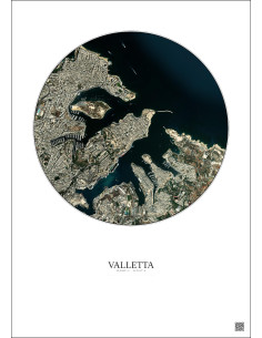 Affiche Valletta – Poster vue satellite 2.5km Couleur | Gravura – Fond clair