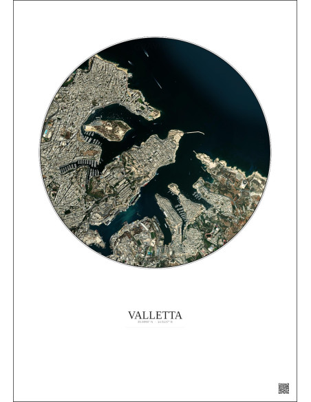 Valletta Satellite View Poster 2.5km Color | Gravura – Light background