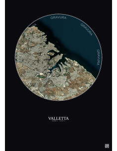 Affiche Valletta – Poster vue satellite 6km Couleur | Gravura – Fond foncé