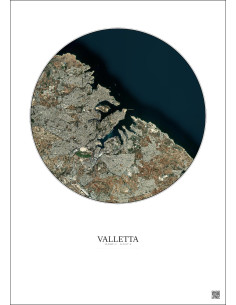 Affiche Valletta – Poster vue satellite 6km Couleur | Gravura – Fond clair