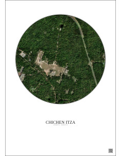 Affiche Chichen Itza – Poster vue satellite 0.5km Couleur | Gravura – Fond clair