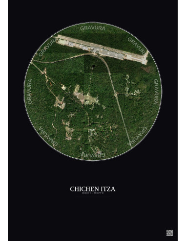 Chichen Itza Satellite View Poster 1km Color | Gravura – Dark background
