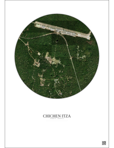 Affiche Chichen Itza – Poster vue satellite 1km Couleur | Gravura – Fond clair