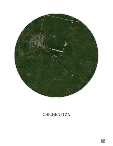 Affiche Chichen Itza – Poster vue satellite 5km Couleur | Gravura – Fond clair