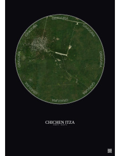 Affiche Chichen Itza – Poster vue satellite 5km Couleur | Gravura – Fond foncé