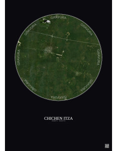 Affiche Chichen Itza – Poster vue satellite 10km Couleur | Gravura – Fond foncé