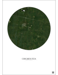 Affiche Chichen Itza – Poster vue satellite 10km Couleur | Gravura – Fond clair
