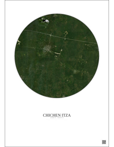 Affiche Chichen Itza – Poster vue satellite 10km Couleur | Gravura – Fond clair