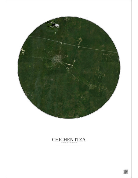 Affiche Chichen Itza – Poster vue satellite 10km Couleur | Gravura – Fond clair