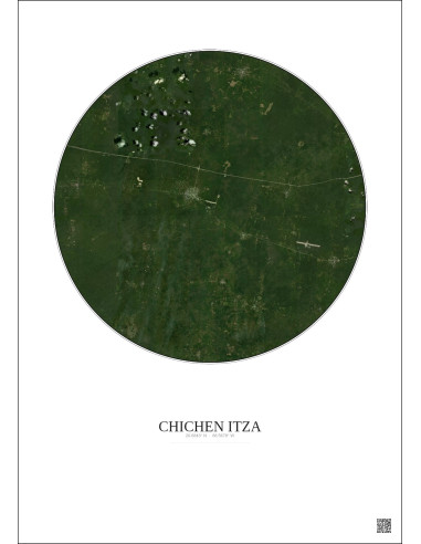 Affiche Chichen Itza – Poster vue satellite 20km Couleur | Gravura – Fond clair