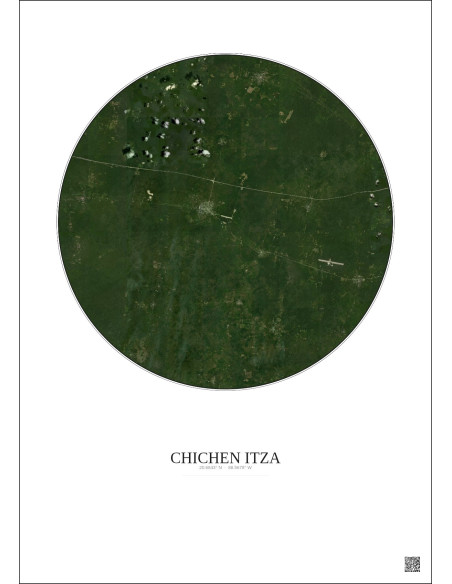 Affiche Chichen Itza – Poster vue satellite 20km Couleur | Gravura – Fond clair