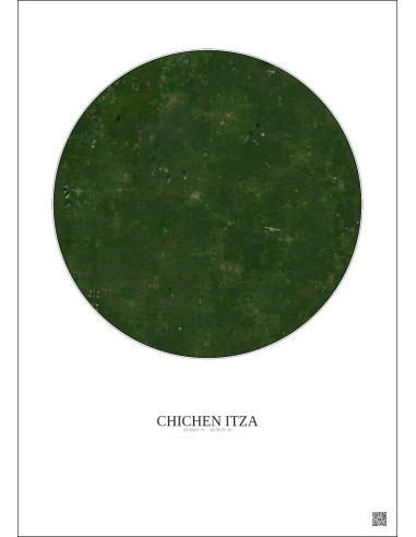 Affiche Chichen Itza – Poster vue satellite 30km Couleur | Gravura – Fond clair