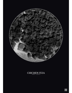 Affiche Chichen Itza – Poster vue satellite 0.1km N&B | Gravura – Fond foncé